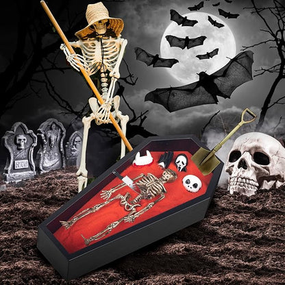 LUCHINM Coffin Zen Garden Kit for Desk,Coffin Decor,9.2×4.5in Spooky Zen Sand Garden with 6 Accessories and 3 Mini Rakes,Gothic Room,Office Desk Decor (Red)