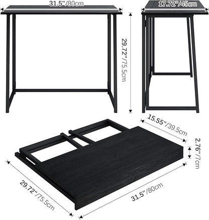 4NM 31.5" Small Folding Desk, Simple Assembly Computer Desk Home Office Desk Study Writing Table for Small Space Offices -All Black