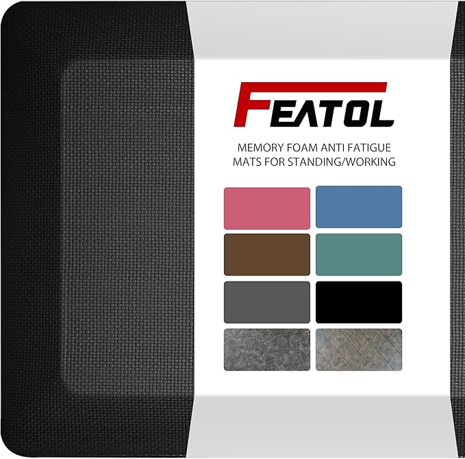 FEATOL 4 Packs Anti Fatigue Mats Thick Cushioned Standing Desk Mat Office, Ergonomic Kitchen Mats Set of 4, Memory Foam Comfort Floor Mat Padded Foam Rugs, Stain Resistant, Non-Slip (20" x 39", Black)