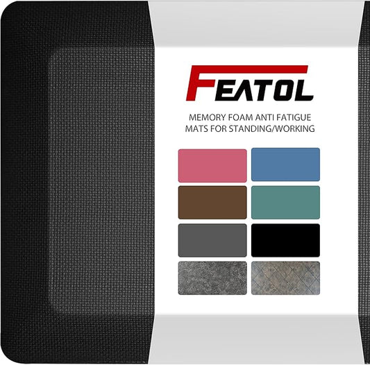 Anti Fatigue Mat Kitchen Floor Mat, FEATOL Standing Desk Mat Foam Cushioned Anti Fatigue Mats Comfort Standing Pad 9/10 Inch Thick (Black, 24x70x9/10-Inch)