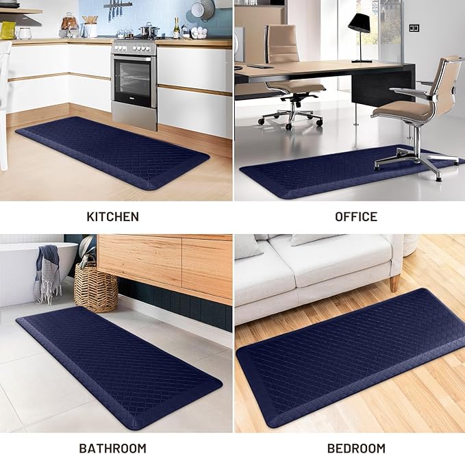 HappyTrends Kitchen Floor Mat - 4/5 Inch Thick Anti-Fatigue Kitchen Rug,Waterproof Non-Slip Kitchen Mats and Rugs Heavy Duty Ergonomic Comfort Rug for Kitchen,Office,Sink,Laundry,(22"x54", Blue)