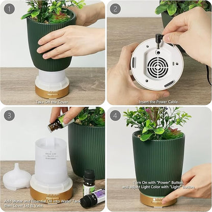 Earnest Living Essential Oil Diffuser Ceramic Artificial Succulent Plants Potted Diffuser 100 ml for Lavender Essential Oils Timers Night Lights and Auto Off Humidifier Aromatherapy Diffusers for Gift