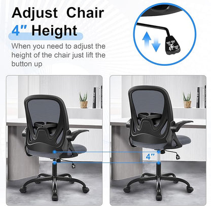 Primy Office Chair Ergonomic Desk Chair with Adjustable Lumbar Support and Height, Swivel Breathable Desk Mesh Computer Chair with Flip up Armrests for Conference Room（Dark Gray）