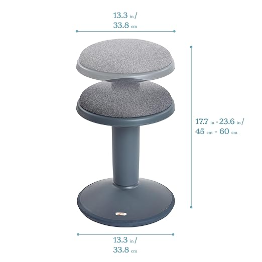 ECR4Kids Sitwell Wobble Stool with Cushion, Adjustable Height, Active Seating, Grey