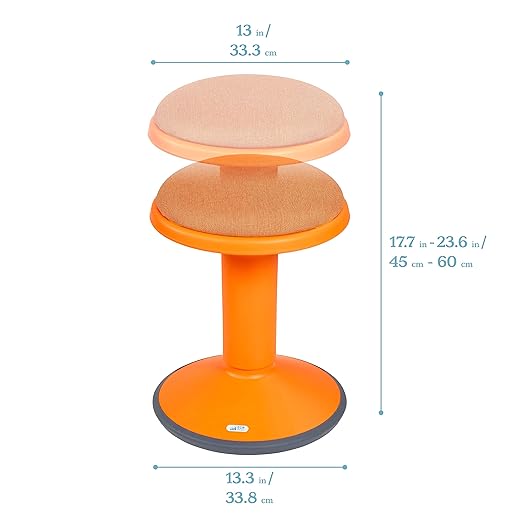 ECR4Kids Sitwell Wobble Stool with Cushion, Adjustable Height, Active Seating, Orange