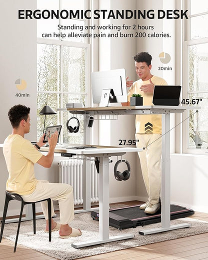 SIAGO Electric Standing Desk Adjustable - 55 x 24 Inch Sit Stand up Desk with Cable Management - 3 Memory Preset Adjustable Height Desk Computer Home Office Desk