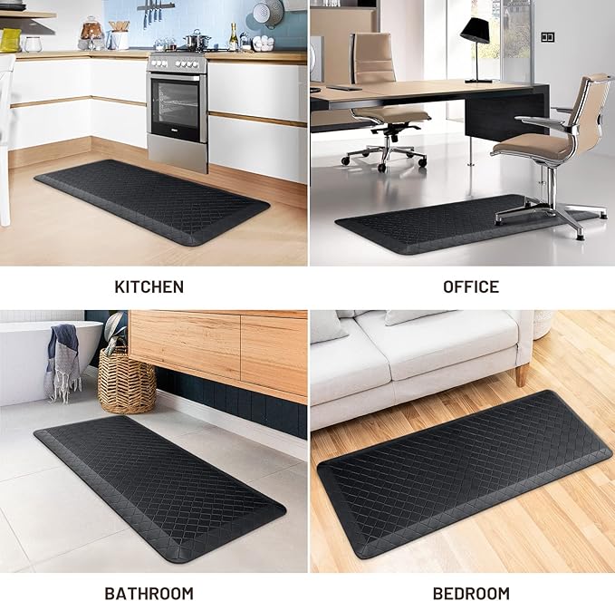 HappyTrends Kitchen Floor Mat - 4/5 Inch Thick Anti-Fatigue Kitchen Rug,Waterproof Non-Slip Kitchen Mats and Rugs Heavy Duty Ergonomic Comfort Rug for Kitchen,Office,Sink,Laundry,(17.3" x 39", Black)