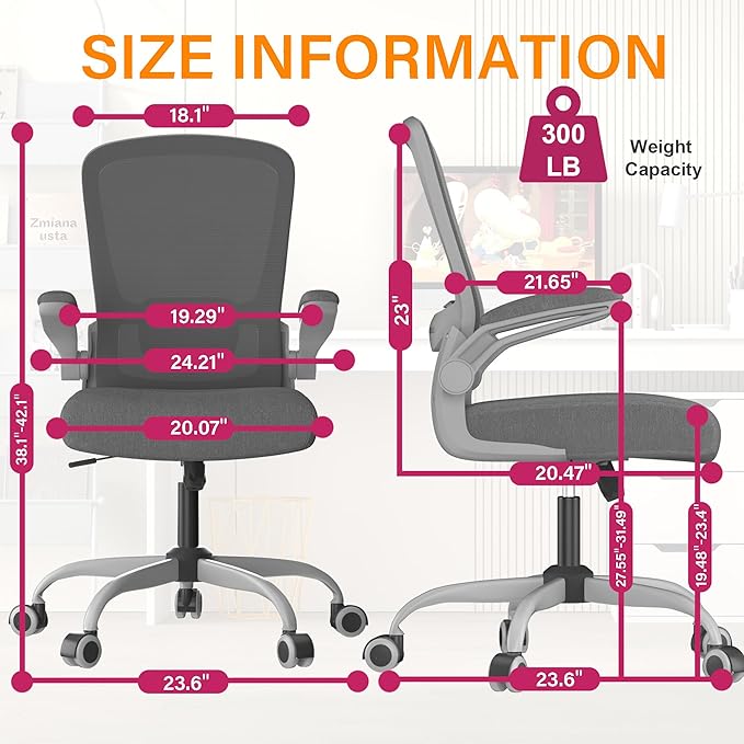 Office Chair, Ergonomic Desk Chair with Adjustable Lumbar Support, High Back Mesh Computer Chair with Flip-up Armrests-BIFMA Passed Task Chairs, Executive Chair for Home Office