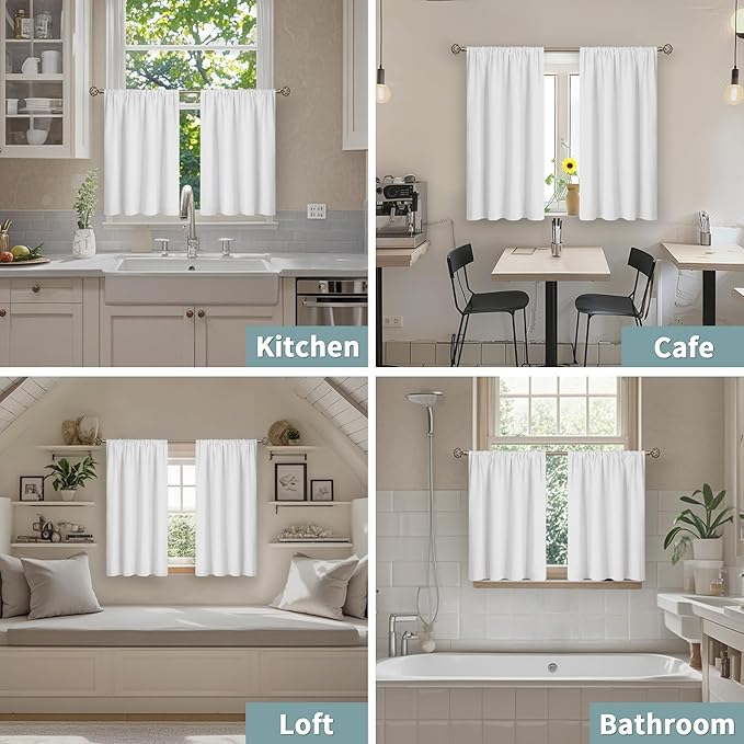 BGment White Short Blackout Curtains for Small Window 36 Inch Long, Thermal Insulated Curtains for Bedroom Loft Bathroom Basement Kitchen Soundproof Rod Pocket Cafe Curtains, 2 Panels, 42 Wide