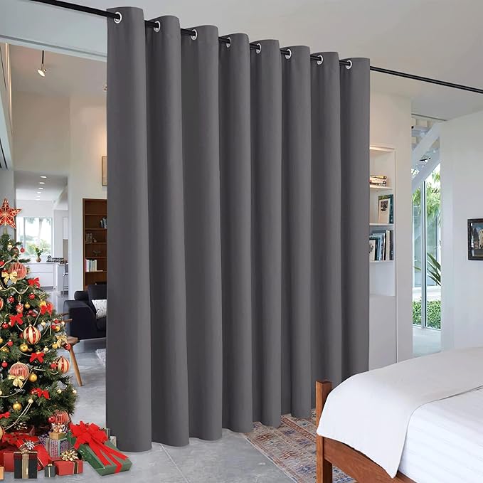 RYB HOME Extra Wide Curtains for Divider Room Separation Soundproof Temporary Door Curtains for Bedroom Closet Office Home Theatre Garage Living Room Privacy Drop Cloth, W 180 x L 90 inches, Grey