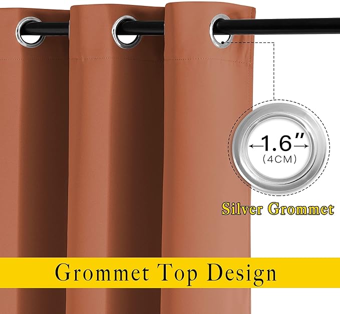 NICETOWN Bedroom Blackout Large Window Curtains - Room Darkening Energy Saving Thermal Insulated Grommet Room Divider Draperies for Living Room/Doorway (Burnt Orange, W66 x L90, 2 Panels)