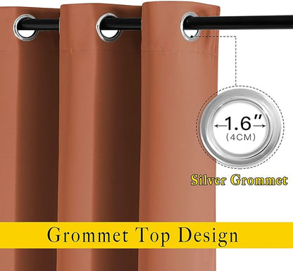 NICETOWN Room Darkening Curtains for Bedroom - Grommet Top Thermal Insulated Light Reducing Energy Saving Privacy Drapes for Nursery, Burnt Orange, 1 Pair, W52 x L63