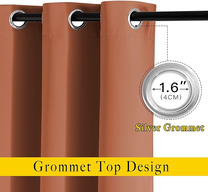 NICETOWN Blackout Burnt Orange Curtains 108 inch Long 2 Panels - Grommet Thermal Insulated Window Treatments Solid Panels for Living Room/Bedroom, W52 x L108