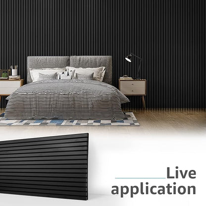 Art3d 2 Wood Slat Acoustic Panels for Wall and Ceiling - 3D Fluted Sound Absorbing Panel with Wood Finish - Matte Black