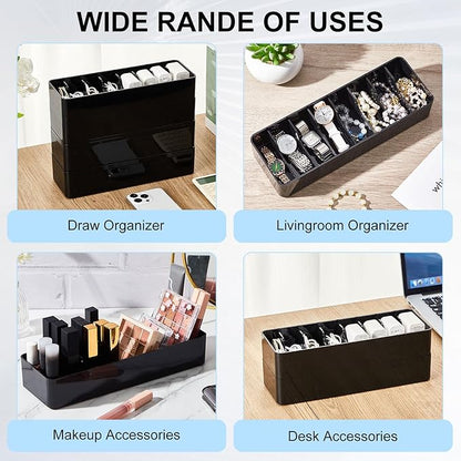 Tatuo 4 Pcs Cable Organizer with 20 Wire Ties, Black Plastic Cord Storage Box with Lid, Electronics Charger Organizer for Home Office Desk Organizers and Accessories