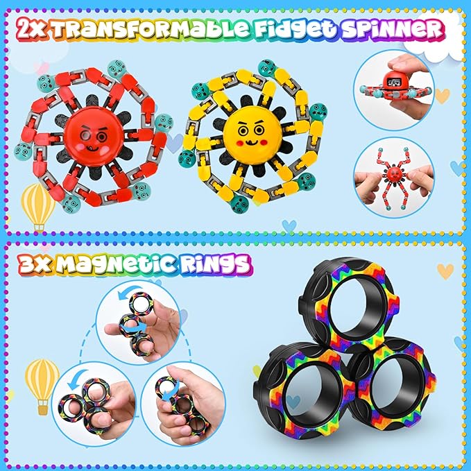 15 Pack Sensory Fidget Toys Pack for Kids Age 5-7, 8-12, Autism Sensory Figette Toys Adult Quiet Fidgets Classroom Calm Down ADHD Stress Anxiety Fidget Box Christmas Easter Basket Stuffers for Teens