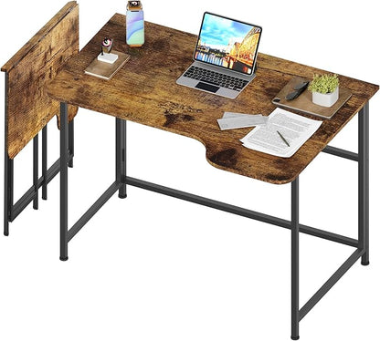 4NM 35.4" Small L Shaped Desk, Folding Computer Desk Home Office Desk, Foldable Bed Desk for Laptop for Small Space Offices - Rustic Brown and Black