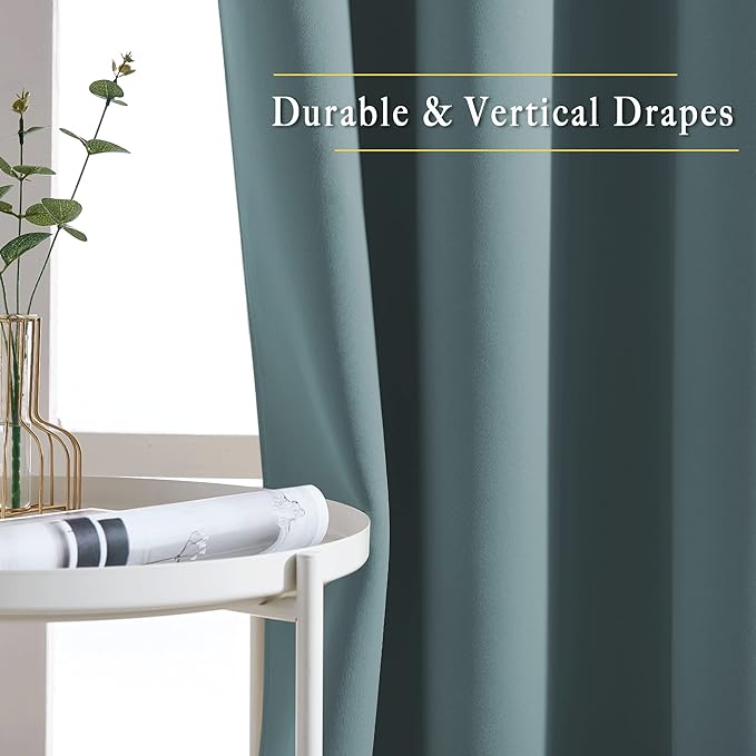 NICETOWN Blackout Kitchen Curtains 45 inch Length - Grommet Thermal Insulated Solid Vertical Drapes Room Darkening Sound Reducing for Bedroom, Greyish Blue, Set of 2, W52 x L45