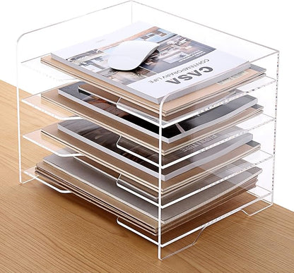 SANRUI Acrylic Paper Organizer Letter Tray for Desk, 4 Tier Enlarged File Sorter,Clear File Holder Desktop Shelf Document Storage for School Office Home