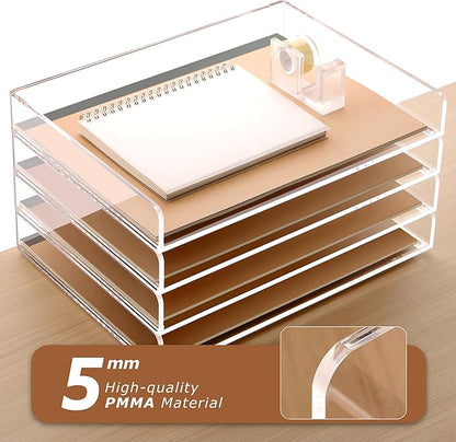 SANRUI 4 Tier Clear Desk Paper Letter Organizer Trays, A4 Stackable File Document Tray, Acrylic Desk Organizers and Accessories Sorter, Workspace Office Supplies Organizers,12.4inx8.86inx6.64in