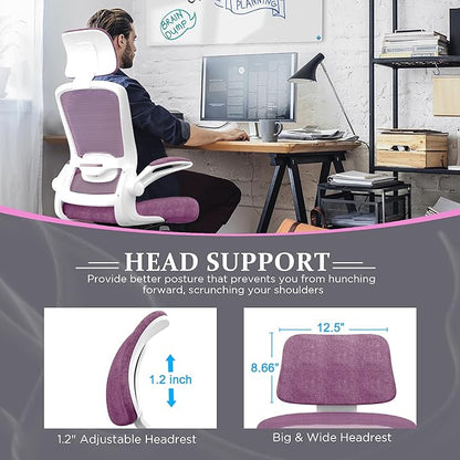 Mimoglad Office Chair, High Back Ergonomic Desk Chair with Adjustable Lumbar Support and Headrest, Swivel Task Chair with flip-up Armrests for Guitar Playing, 5 Years Warranty