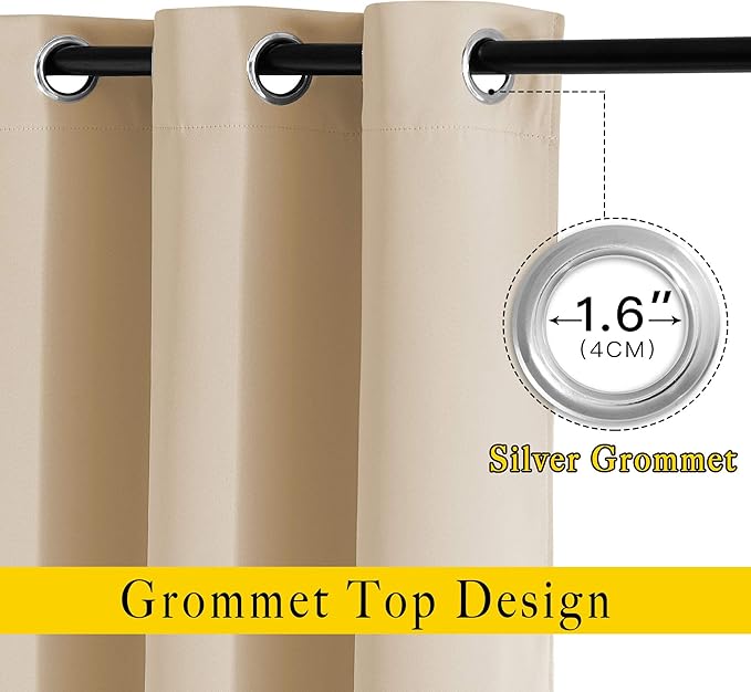 NICETOWN Blackout Curtains & Drapes for Living Room - Grommet Window Treatment Thermal Insulated Solid Sound Reducing Drapes for Bedroom (Biscotti Beige, Set of 2, W52 x L90)