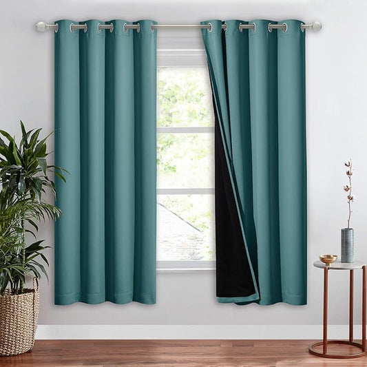 NICETOWN Full Shade Curtain Panel, Energy Smart & Noise Blocking Out Blackout Drape for Apartment Window, Thermal Insulated Guest Room Lined Window Dressing(Sea Teal, 52 x 72 inch)