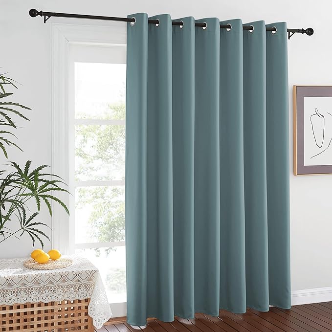 NICETOWN Wall Dividers for Rooms, Room Divider Curtain Screen Partition, Function Thermal Blackout Patio Door Panel, Sliding Door Insulated Curtain for Theater, Greyish Blue, 8.3ft Wide x 9ft Long