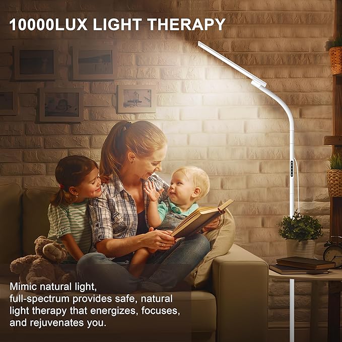 Light Therapy Lamp,10000 Lux Happy Therapy Light, Floor Sun Therapy Lamp with Remote & Touch Control & Adjustable Gooseneck for Reading/Office/Home