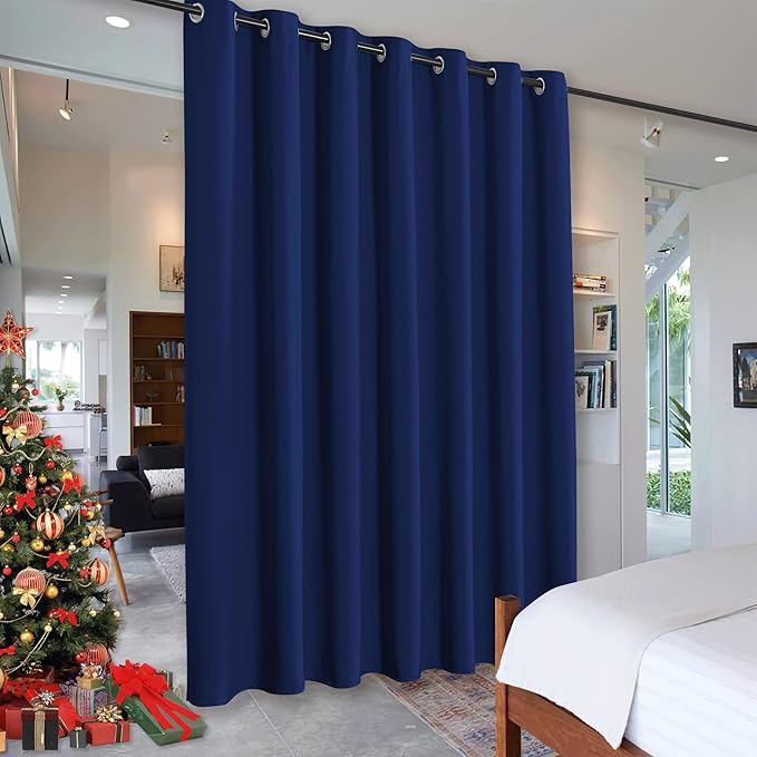 RYB HOME Extra Wide Blackout Curtain Blind Wall Panel, Energy Efficiency Privacy Screen Partitions for Cabinet/Workspace/Basement/Shelves, Wide 100 inch x Long 84 inch, Navy Blue, 1 Panel