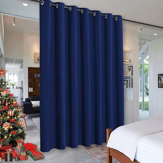 RYB HOME Extra Wide Blackout Curtain Blind Wall Panel, Energy Efficiency Privacy Screen Partitions for Cabinet/Workspace/Basement/Shelves, Wide 100 inch x Long 84 inch, Navy Blue, 1 Panel