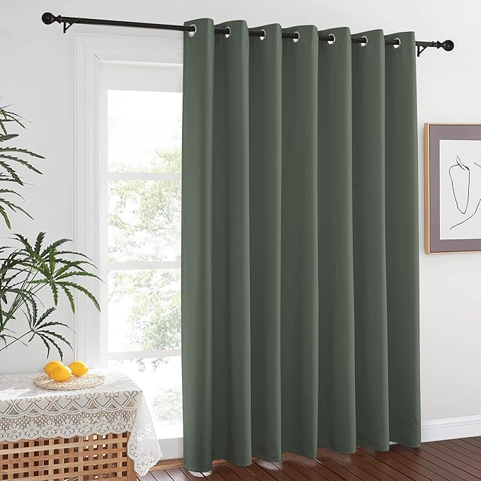 NICETOWN Wall Dividers for Rooms, Sound Barrier Room Divider Curtain Screen Partition, Function Thermal Blackout Patio Door Panel, Sliding Door Insulated Curtain, Dark Mallard, 8.3ft Wide x 8ft Long