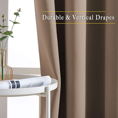 NICETOWN Insulated Blackout Curtains and Drapes - Microfiber Energy Saving Thermal Insulated Solid Grommet Blackout Draperies for Kitchen (1 Pair, W37 x L54, Cappuccino)