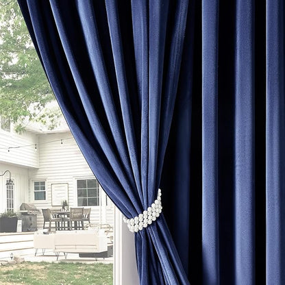 Topfinel Navy Blue Velvet Curtains 108 Inches Long for Living Room,Blackout Back Tab Thermal Insulated Heavy Curtains for Bedroom,W52 x L108 Inches,2 Panels,9FT