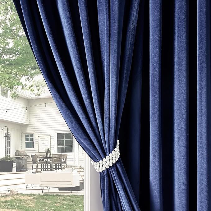 Topfinel Velvet Curtains 96 inches- Blackout Curtains for Living Room,Thermal Insulated Noise Reducing Panels Luxury Vertical Sense Window Decor for Party Backdrops,Navy Blue,W52 x L96,2 Panels