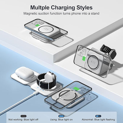 UCOMX 3 in 1 Charging Station for Multple Devices,Foldable 3 in 1 Wireless Charger for Travel,Nano Wireless Charging Station for iPhone16 15 14 13 12 Pro Max/Watch 10 9 8 7 6 5 4 3 Ultra/AirPod Pro