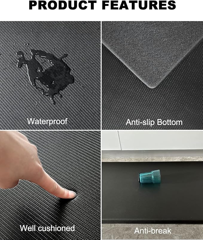 Artnice Kitchen Floor Mats Cushioned Anti Fatigue Mat, Waterproof Non-Slip Standing Desk Mat, 0.75" Heavy Duty Comfort Kitchen Rugs for Home, Work Station, Office(20"x39",Black)