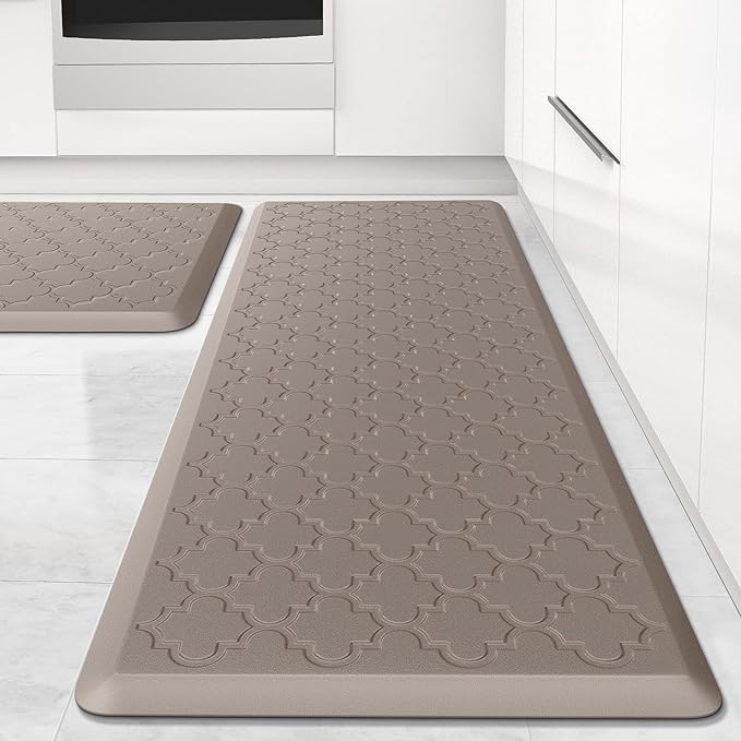 Kitchen Mat [2 PCS] Cushioned Anti-Fatigue Floor Mat, Waterproof Non-Skid Ergonomic Comfort Foam Rugs, Standing Mat for Kitchen, Floor,Office, Sink, Laundry(Khaki)