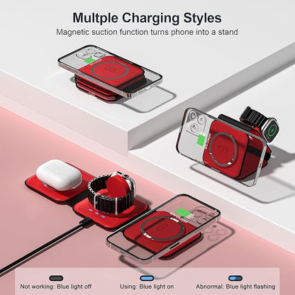 UCOMX 3 in 1 Charging Station for Multple Devices,Foldable 3 in 1 Wireless Charger for Travel,Nano Wireless Charging Station for iPhone16 15 14 13 12 Pro Max/Watch 10 9 8 7 6 5 4 3 Ultra/AirPod Pro