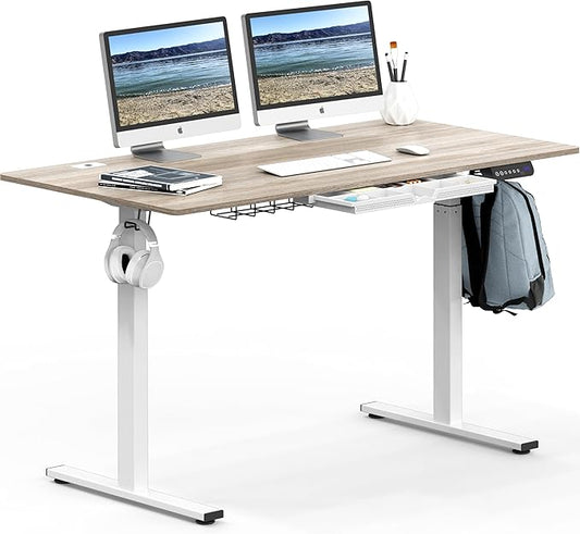 SHW 55-Inch Large Electric Height Adjustable Standing Desk, 55 x 28 Inches, Maple