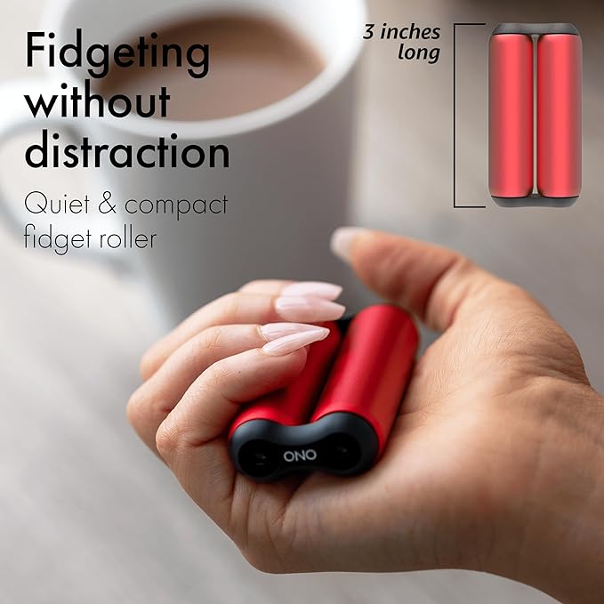 ONO Roller - Handheld Fidget Toy for Adults | Help Relieve Stress, Anxiety, Tension | Promotes Focus, Clarity | Compact, Portable Design (Junior Size/Aluminum, Red)