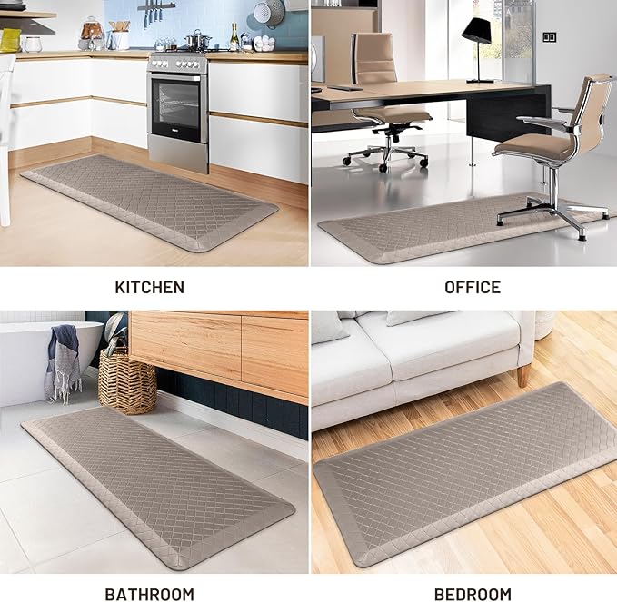 HappyTrends Kitchen Floor Mat - 4/5 Inch Thick Anti-Fatigue Kitchen Rug,Waterproof Non-Slip Kitchen Mats and Rugs Heavy Duty Ergonomic Comfort Rug for Kitchen,Office,Sink,Laundry,(22"x54", Khaki)