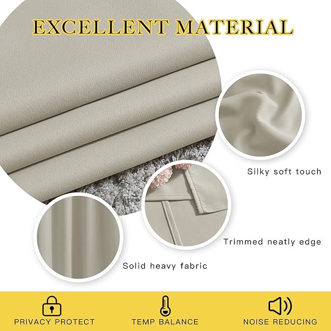 NICETOWN Blackout Natural Curtains for Bedroom - Window Treatment Thermal Insulated Grommet Drapes Room Darkening Energy Saving Sound Reducing for Basement, 2 Panels, W66 x L54