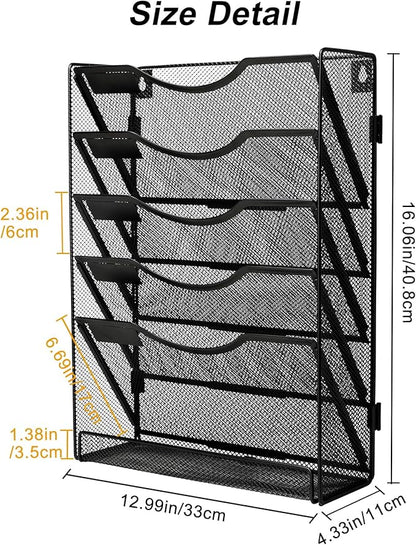 EasyPAG 5 Tier Wall File Holder Desk/Wall Mount Hanging File Organizer Assemble Letter Filing Folder with Cubicle Organizer for Office Home and Classroom, Black