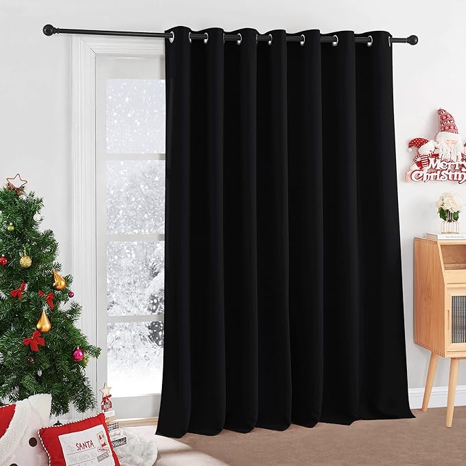 RYB HOME Curtains 100 inch - Blackout Curtains Grommet Vertical Blind for Sliding Glass Door Boys Bedroom Sitting Area Kids Playroom Open Door Carport Ceremony, W 100 x L 120, Black