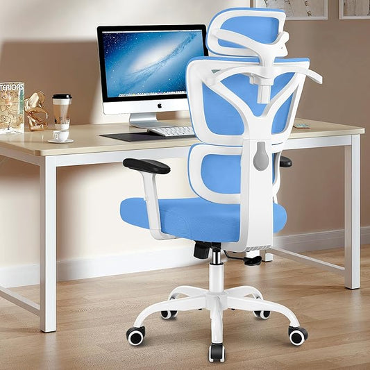 Office Chair Ergonomic Desk Chair, High Back Gaming Chair, Big and Tall Reclining chair Comfy Home Office Desk Chair Lumbar Support Breathable Mesh Computer Chair Adjustable Armrests(Sky Blue)