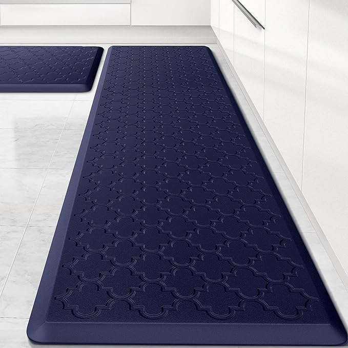 Kitchen Mat [2 PCS] Cushioned Anti-Fatigue Floor Mat, Waterproof Non-Skid Kitchen Mats and Rugs, Ergonomic Comfort Foam Kitchen Rugs, Standing Mat for Floor,Office, Sink(Blue,17.3"x28"+17.3"x60")