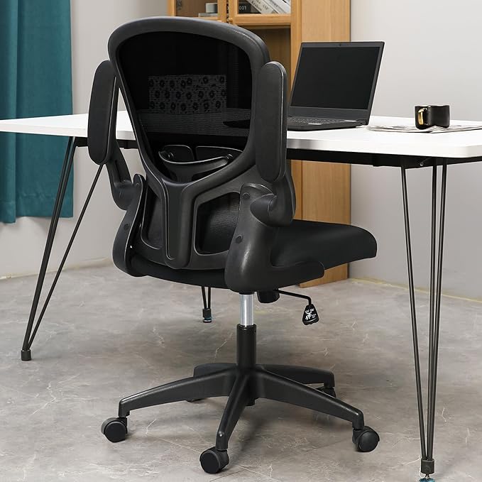 FelixKing Office Desk Chairs, Ergonomic PC Desk Chair with Wheels, Adjustable Lumbar Support and Height, Swivel Computer Chair with Flip-up Armrests, Ergo Mesh Backrest for Working (Black)