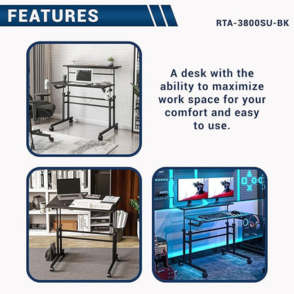 Techni Mobili Rolling Writing Desk with Height Adjustable Desktop and Moveable Shelf