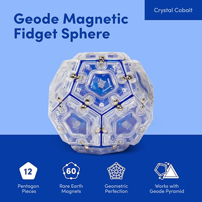 Speks Geode Sphere Magnetic Fidget Toy for Adults & Teens 14+ | Sensory Gadget for Stress Relief and Anxiety, Office Desk Toy Present, Christmas Gift, Holiday Stocking Stuffer | Cobalt, 12-Piece Set